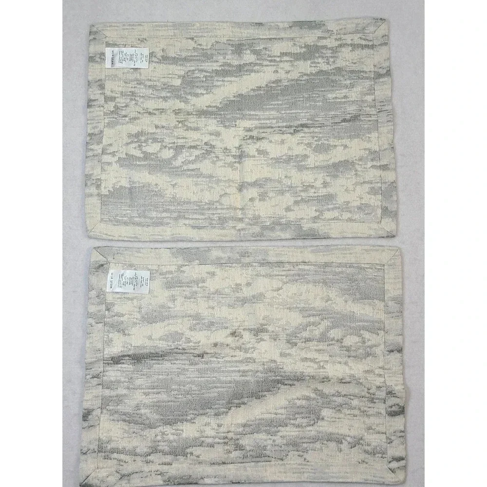 West Elm Pair of Bark Textured Placemats Cream Silver Gray Linen Blend Rectangle